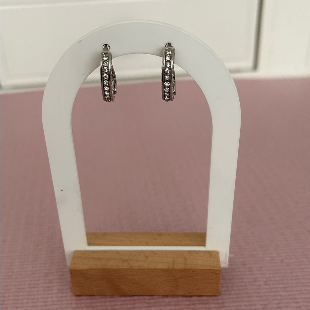 Silver Hoop Earrings with Crystals